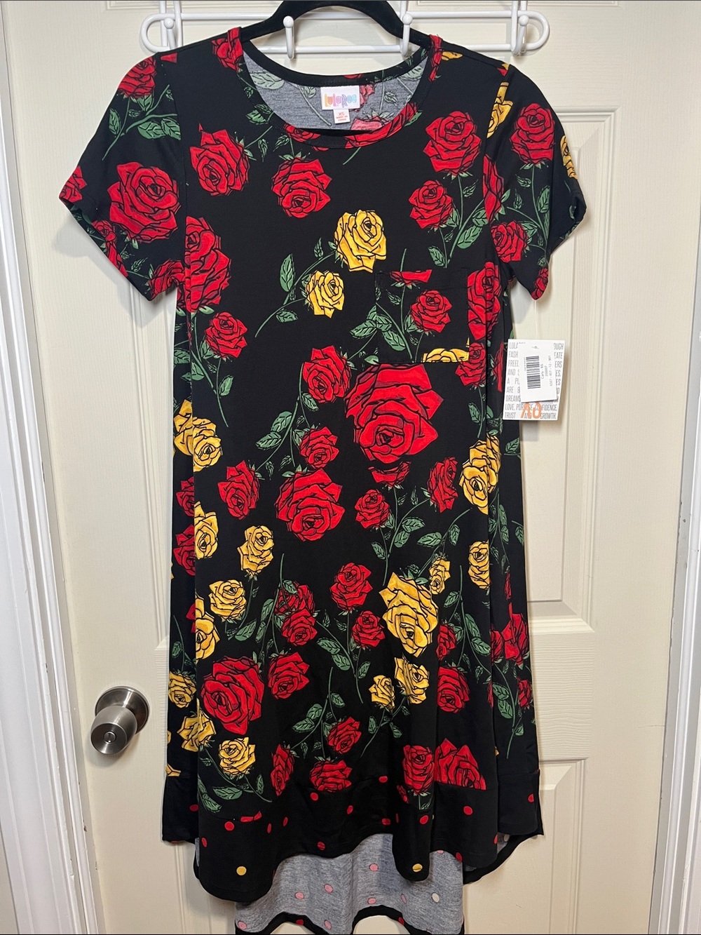 LuLaRoe Black Dress with Red & Yellow Rose Print